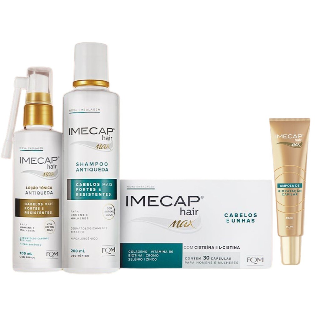 Kit Imecap Tratamento Antiqueda Shampoo Tonico Ampola e Capsulas