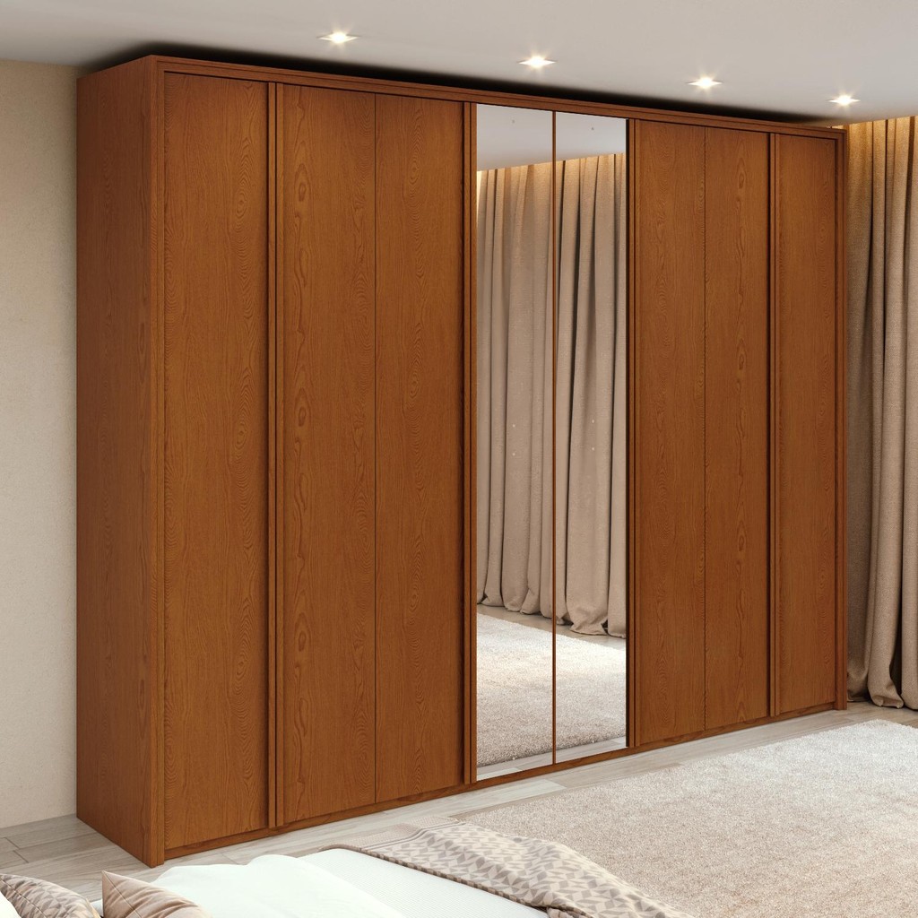 Guarda-Roupa Casal 100% MDF 8 Portas Easy Glow com Espelhos Frassino em Oferta na Shopee