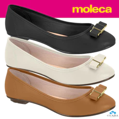 Sapatilha Feminina Moleca Laço Detalhe Dourado Elegante Confortável Estilosa