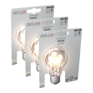 Kit 3 Lampada Led Pera Filamento Clear 15W 4000k E27 Deluxe em Oferta na Shopee
