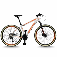 Bicicleta Aro 29 Cripto 24 Marchas Freios Disco e Suspensão Pneu Bege