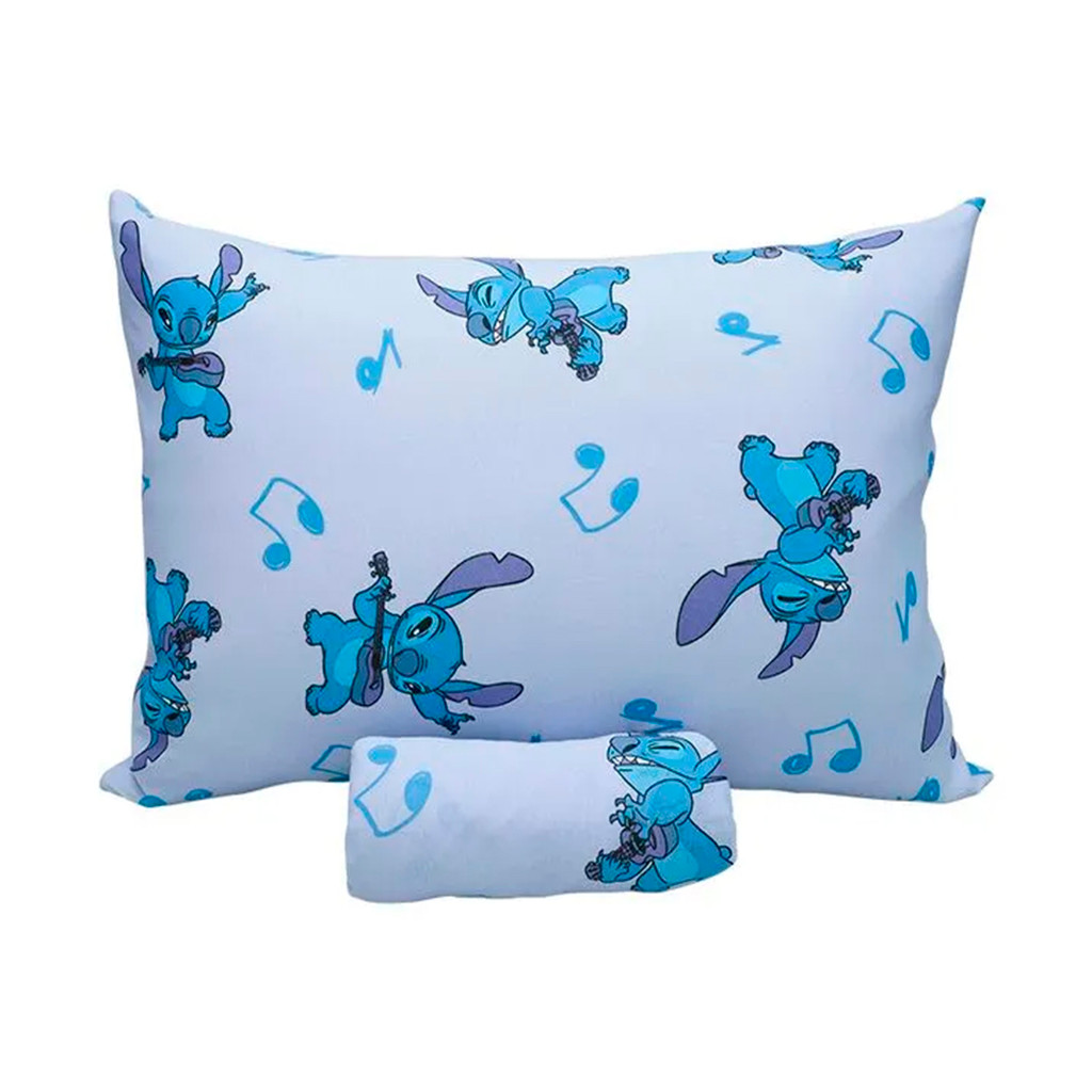 Jogo de Cama Portallar Solteiro Malha Mista 70% Algodão e 30% Poliéster Estampado Disney Stitch Song 2 Peças Azul