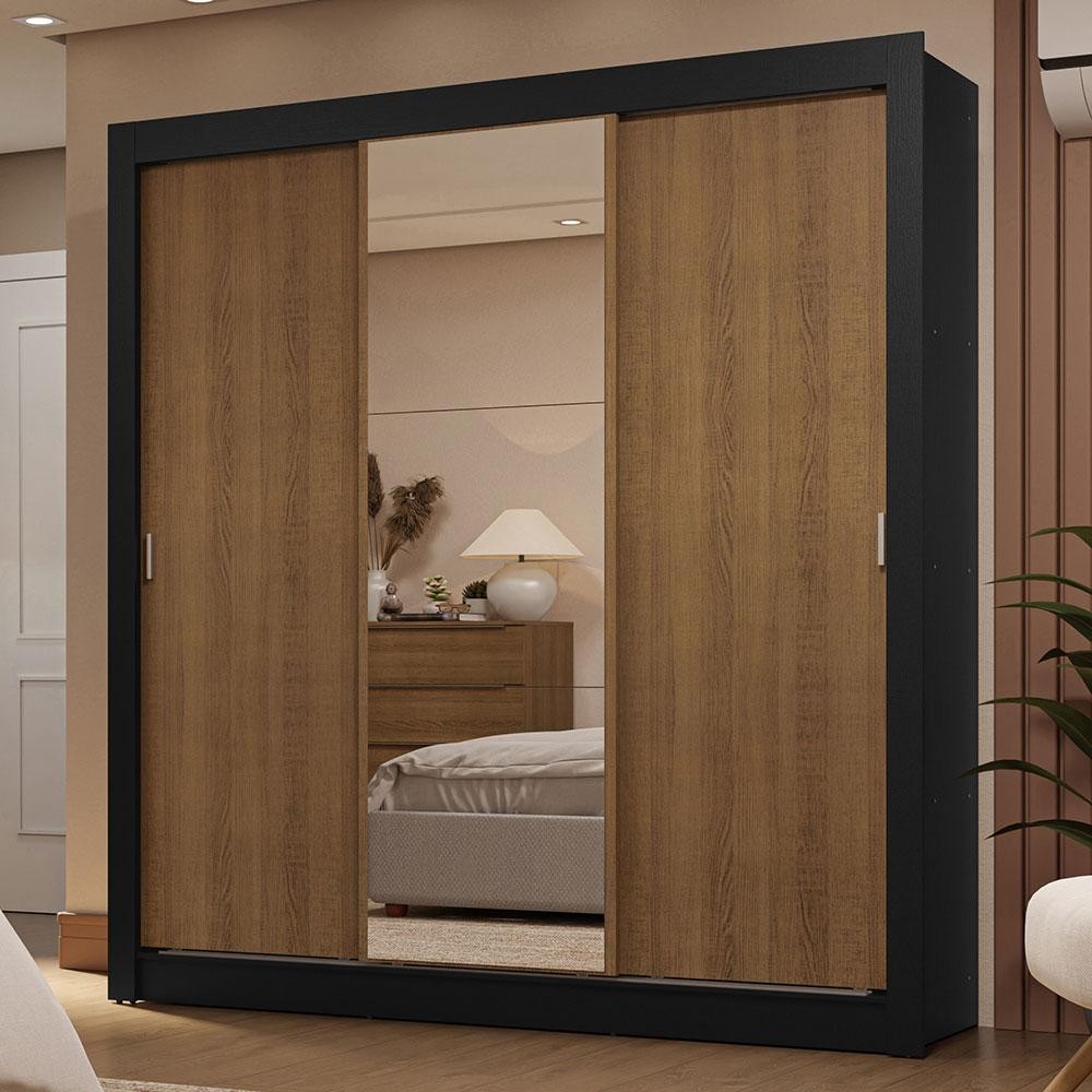 Guarda-Roupa Casal 3 Portas de Correr com Espelho 2 Gavetas Sublime Madesa em Oferta na Shopee