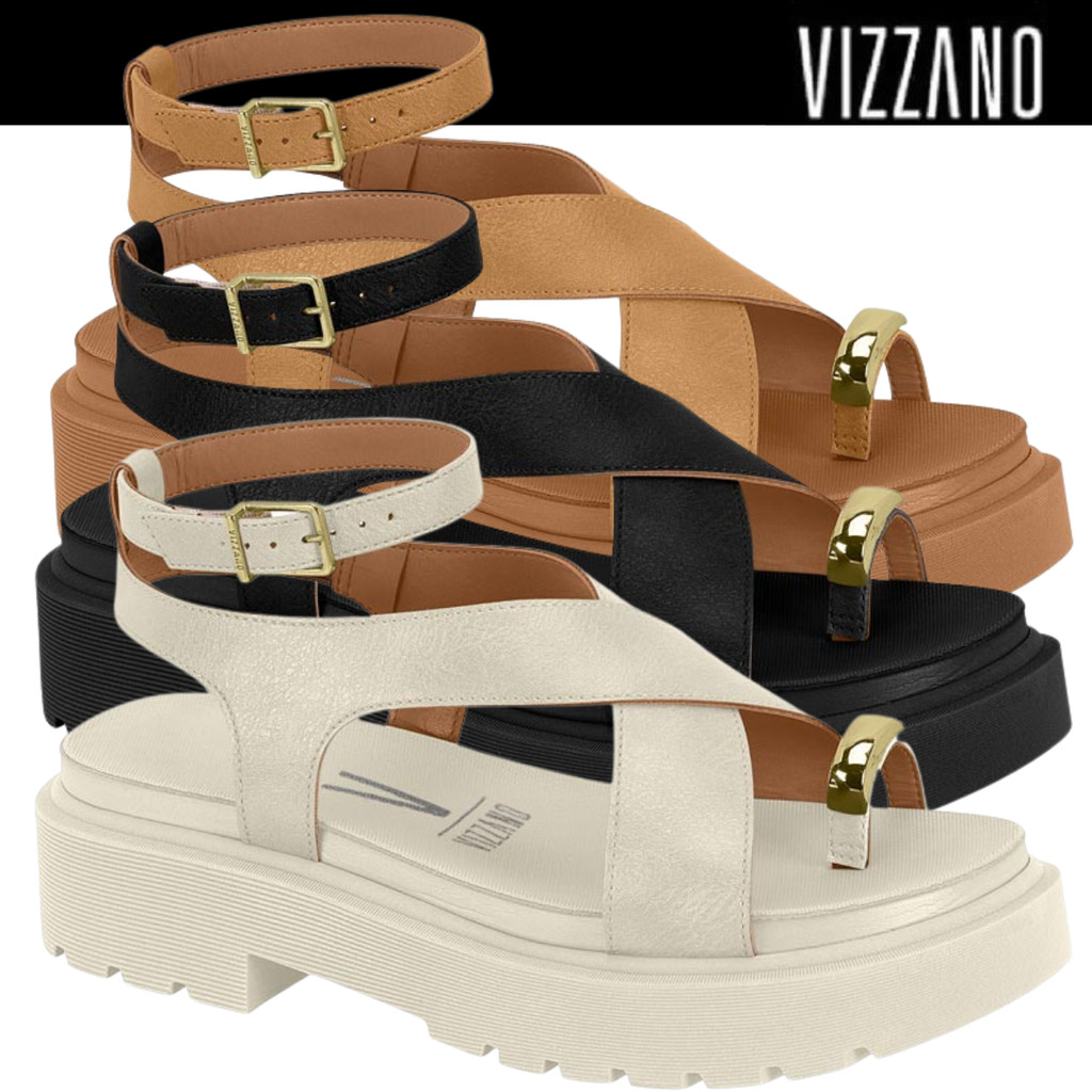 Sandália Feminina Vizzano Plataforma Detalhe Dourado Solado Tratorado Moderna Confortável em Oferta na Shopee