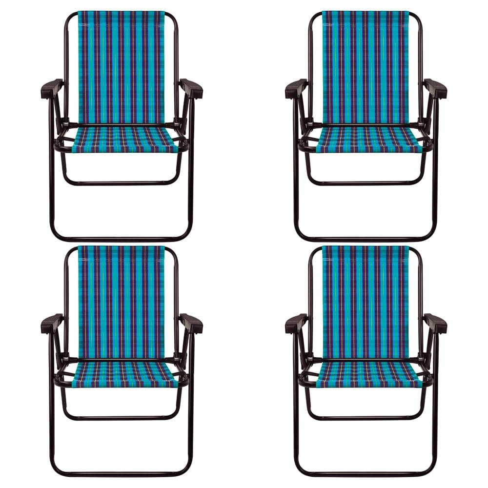 Conjunto Com 4 Cadeiras Praia Alta De Aço Mor, Xadrez Marine em Oferta na Shopee
