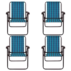 Conjunto Com 4 Cadeiras Praia Alta De Aço Mor, Xadrez Marine