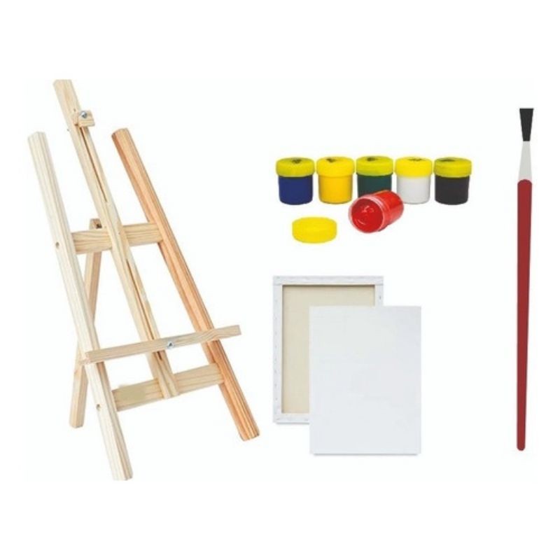 Kit para pintura cavalete 75cm, tela de pintura 30x20, guache, pincel e paleta em Oferta na Shopee