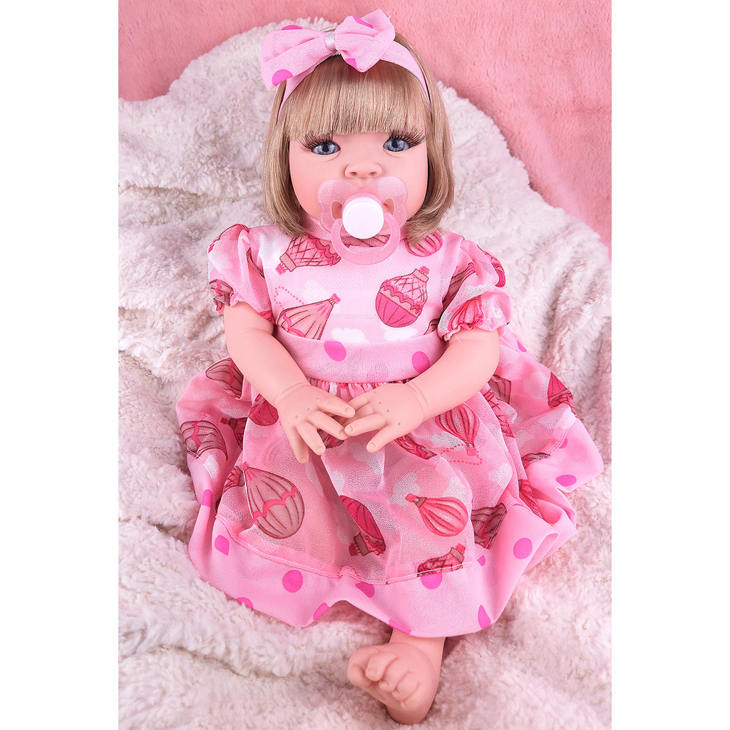 Boneca Reborn Barata Realista que Fala + Chupeta + Bolsinha e Roupinha Cílios Boneca Reborn Menina