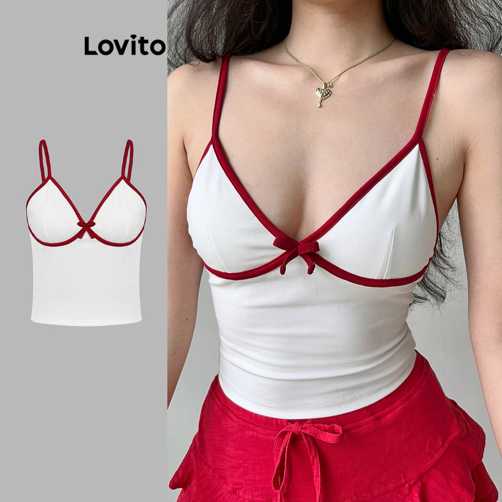 Lovito Regata Elegante Com Laço Liso E Contrastante Para Mulheres L99ED274 - Women Clothes