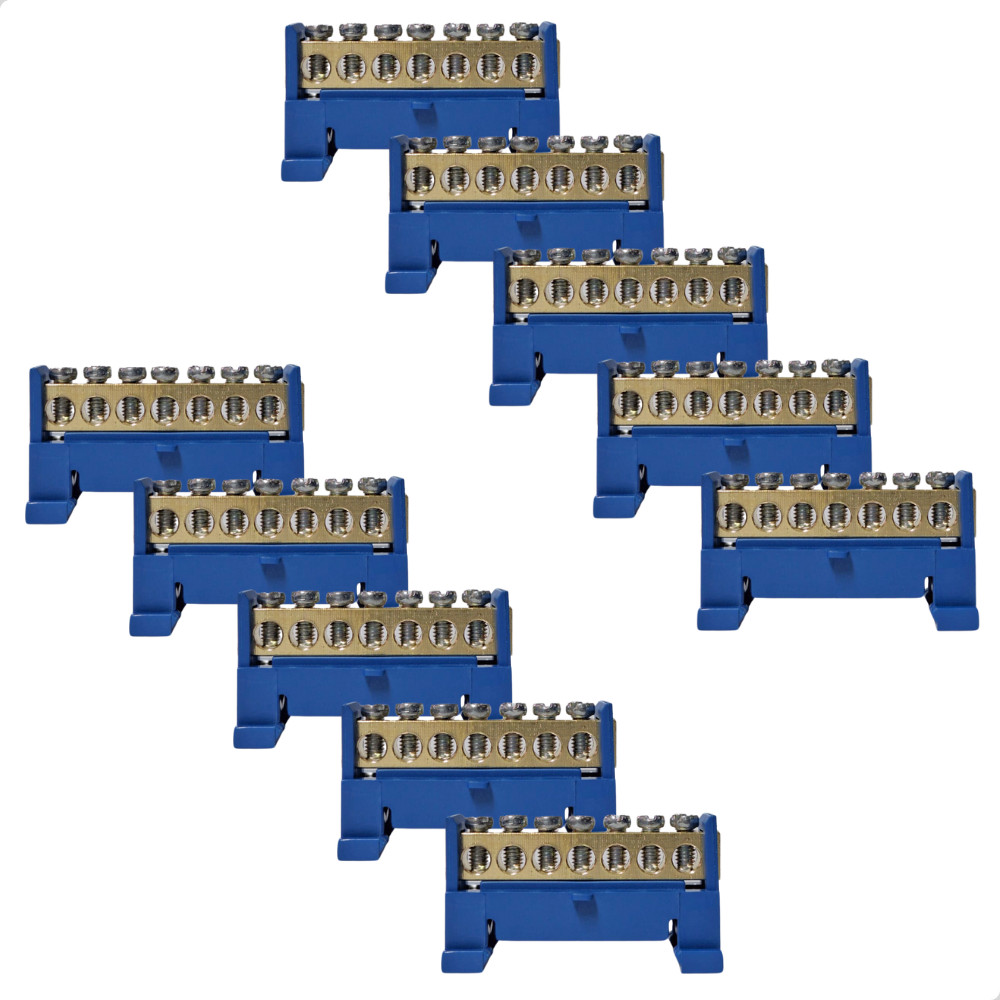 Kit 10 Barramentos Borneira Neutro 7 Vias Azul 1,5-16mm²