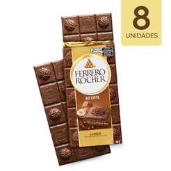 Kit 8 Barras De Chocolate Ferrero Rocher Ao Leite 90g Avelã Recheado Gourmet Saboroso Crocante