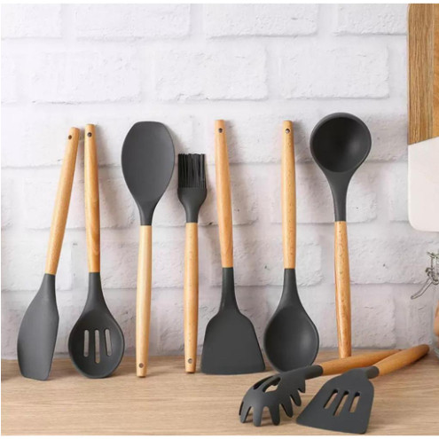 Kit 12 conjunto utensílios Silicone De Cozinha Colher escumadeira concha escumadeiras fou...