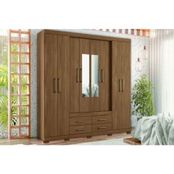 Guarda Roupa Casal 8 Portas e 4 Gavetas c/ Espelho e Pés Nápoles Jatoba/Atacama - Santos Andirá
