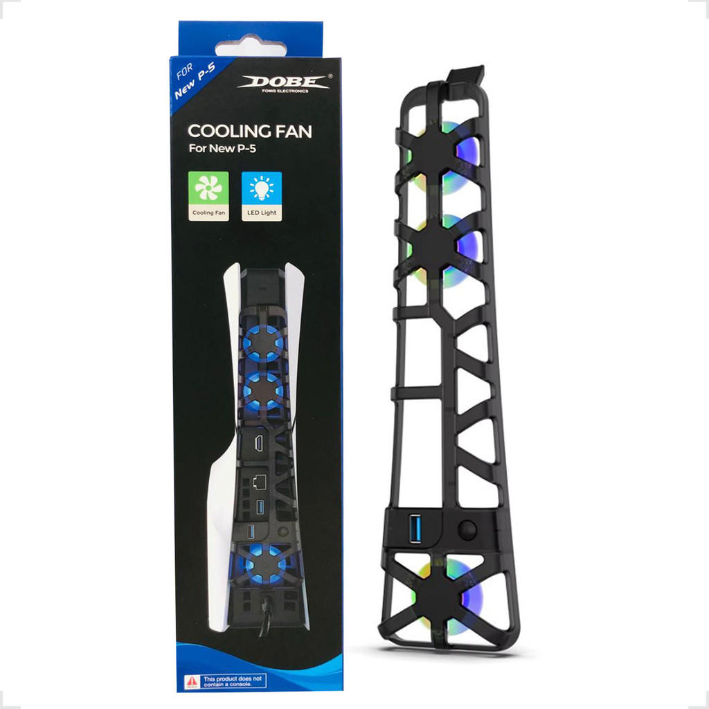 Cooler Externo Ventilador Fan USB Com LED Compatível Para PS5 SLIM Disco e Digital 3 Ventiladores