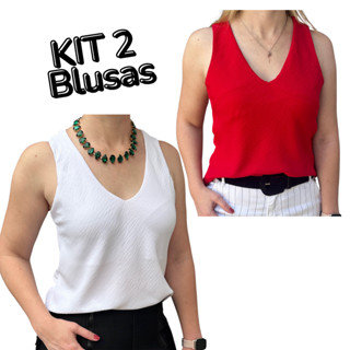 Kit 2 Blusa Feminina Regata Duna Alça Grossa Tendência Casual Básica Elegante