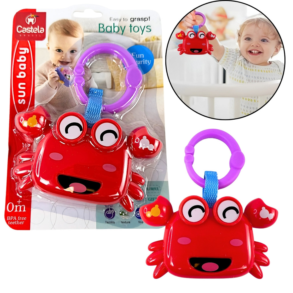 Chocalho Infantil Animal Caranguejo Mordedor Bebe Livre BPA Castela em Oferta na Shopee