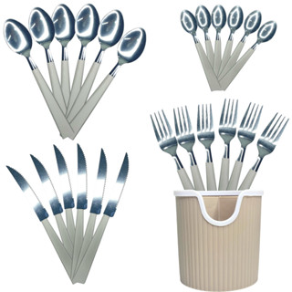 Jogo Conjunto De Talheres Aço Inox Com Cabo Cinza Claro 25 Peças Para Janta Almoço Comida