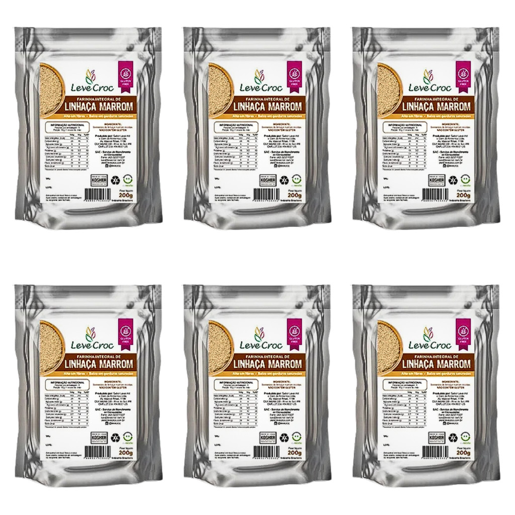 Kit 6 Farinha Integral De Linhaça Marrom 200g Leve Croc