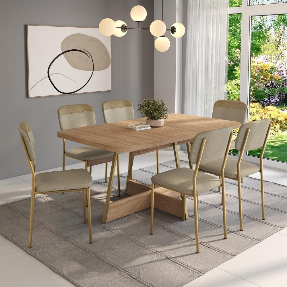 Conjunto Sala de Jantar 6 Cadeiras Castellano Carraro Carvalho Dourado em Oferta na Shopee