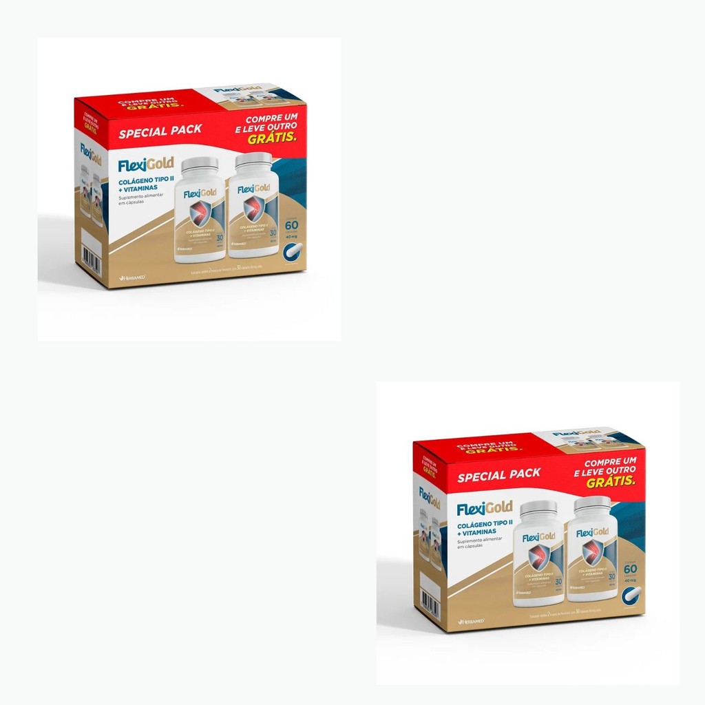 Kit 2 un Flexigold Colágeno Tipo II Special Pack 60 Capsulas Herbamed