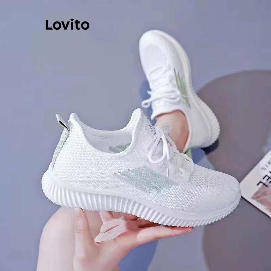 Lovito Tecido esportivo liso com mosca tênis de corrida para mulheres LFA65302 - Women Shoes