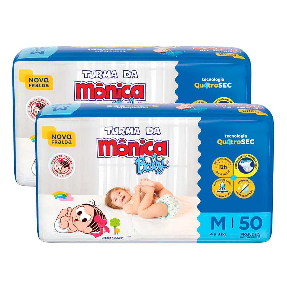 Kit Fraldas Turma da Mônica Baby Mega Tamanho M 100 Unidades