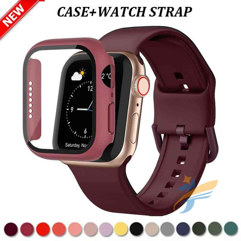 Pulseira De Silicone + Vidro + Capa Para Apple watch Band 46mm 42mm 44mm 45mm 41