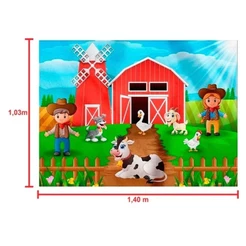Painel Festa Aniversário Fazenda com Animais e Celeiro Gigante 140 cm Decoração Fazendinha