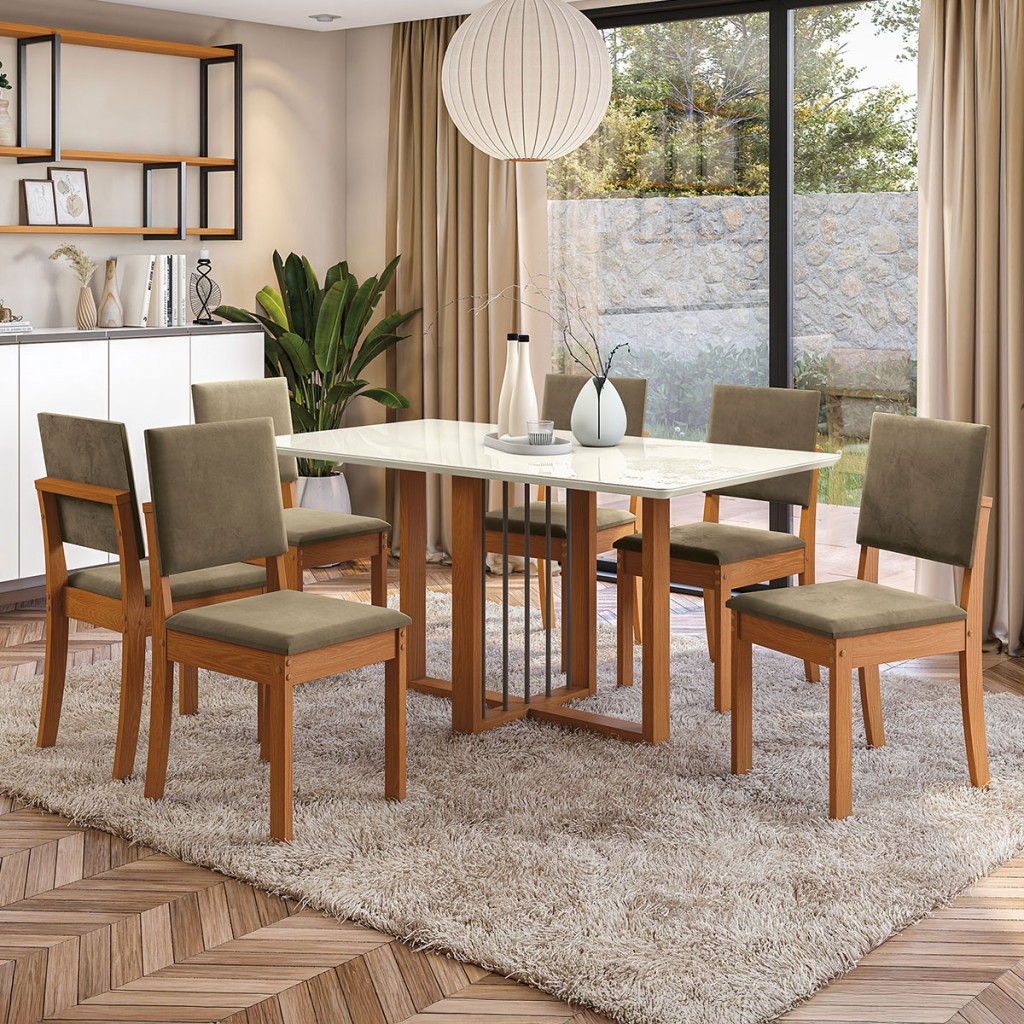 Mesa de Jantar 6 Lugares Adria com Vidro Canela/Off White - Kappesberg Jantar