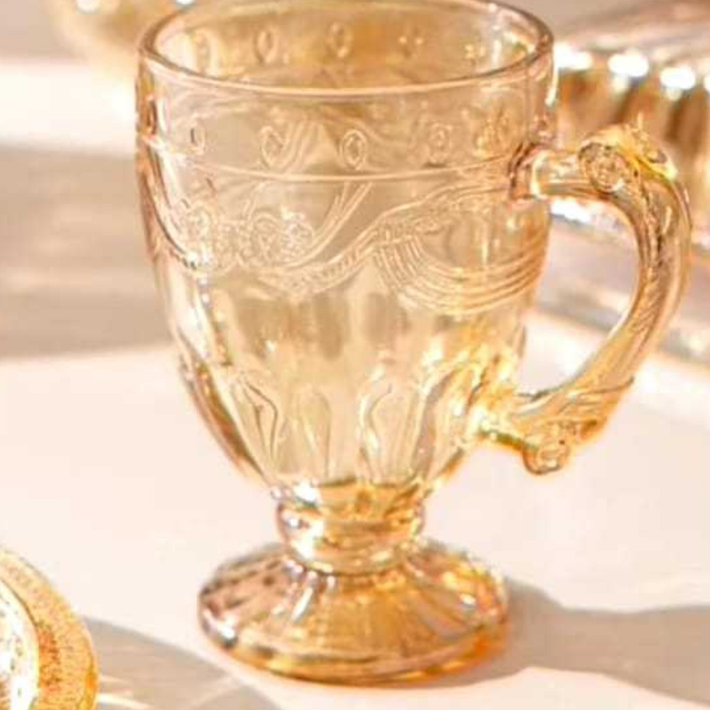 Conjunto 6 Canecas C/Pé Vidro Cristal Imperial Milao Âmbar 190ml Taças Ambar Xicaras cafe
