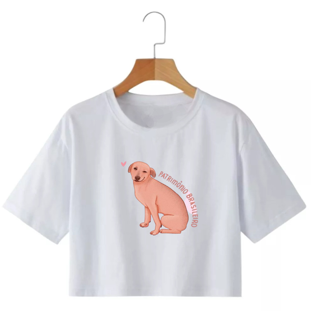 Cropped Fem. Cachorro Caramelo Fashion Moda Urbana Coreana 2025