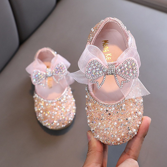 Sapatilha Infantil Meninas Elegante Confortável Princesa Sapatos de Cristal Adequados para Festa de Aniversário de Casam