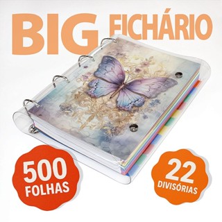 Big Fichário Universitário 500 folhas + divisórias Sonhos Blueberry em Oferta na Shopee