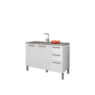 Balcão de Cozinha Para Pia 120 cm 3 Portas 2 Gavetas sem Tampo Mad Versalhes Branco Supremo em Oferta na Shopee