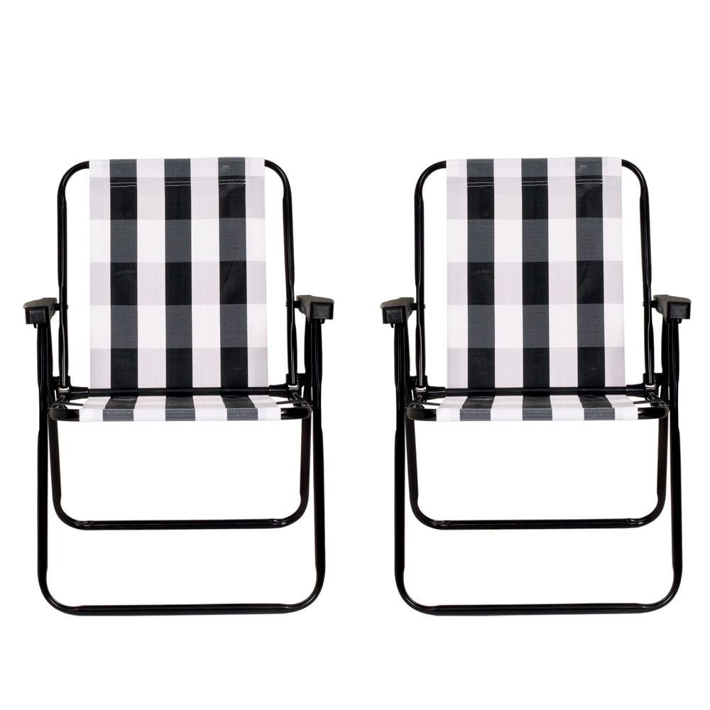 Conjunto Com 2 Cadeiras De Praia Alta De Aço Mor Retrô Preto - Home & Living