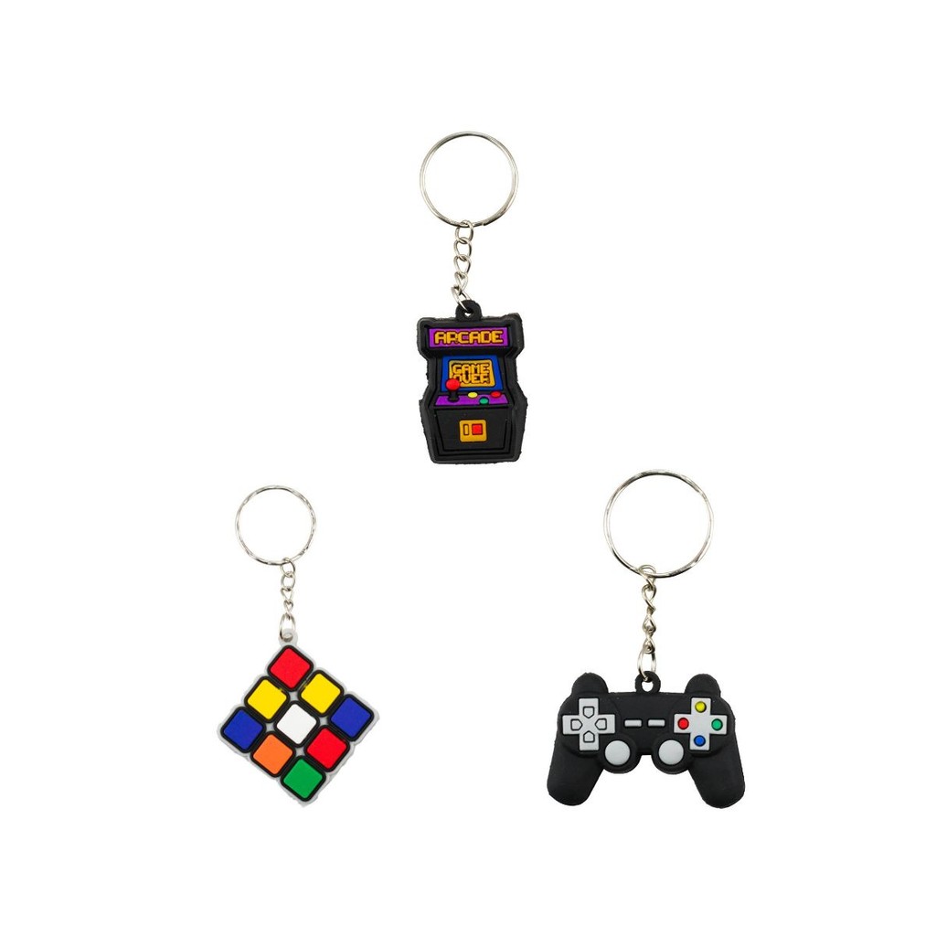 Kit Chaveiro 12 Pçs Fliperama Arcade Cubo Mágico e Controle