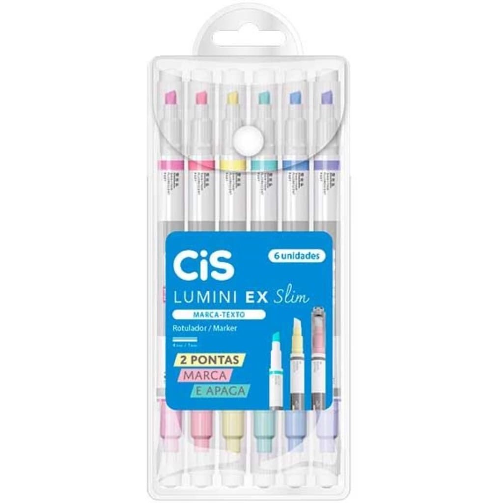 Marca Texto Cis Lumini Ex Slim Apagável Estojo Com 6 Cores