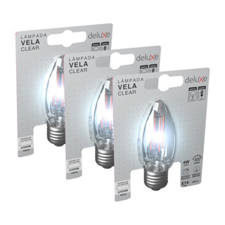 Kit 3 Lampadas Led Vela Filamento Clear 4w 6500k Branco Frio E14 110v/220v Cod: 351091379-3 Deluxe By Avant em Oferta na Shopee