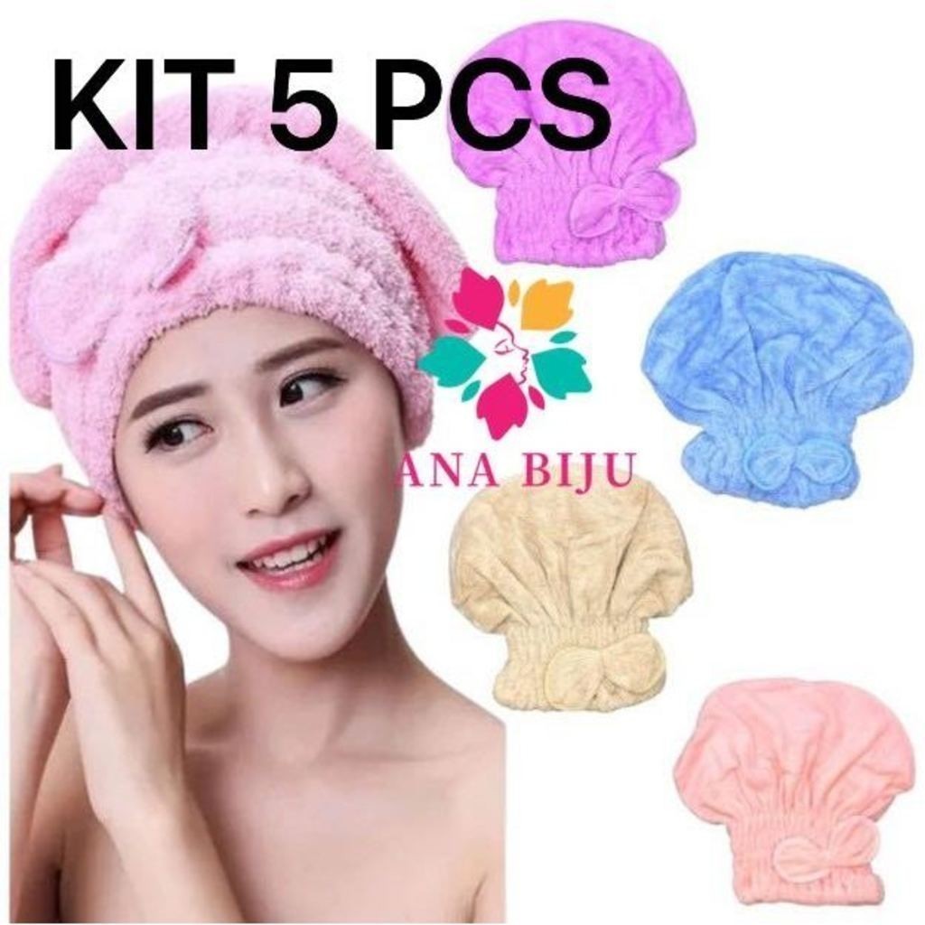 KIT 5 PCS Touca para seca cabelo Mágica Touca de Banho Absorvente Toalha de Microfibra-GUI ANA