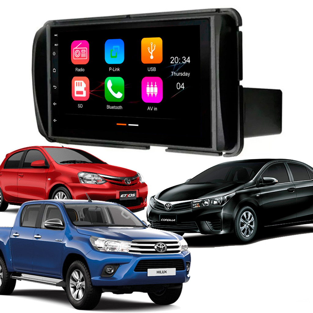 Central Multimídia 7 Polegadas MP5/BT CarPlay Android + Moldura Preta Hilux Etios Corolla GLI AP636