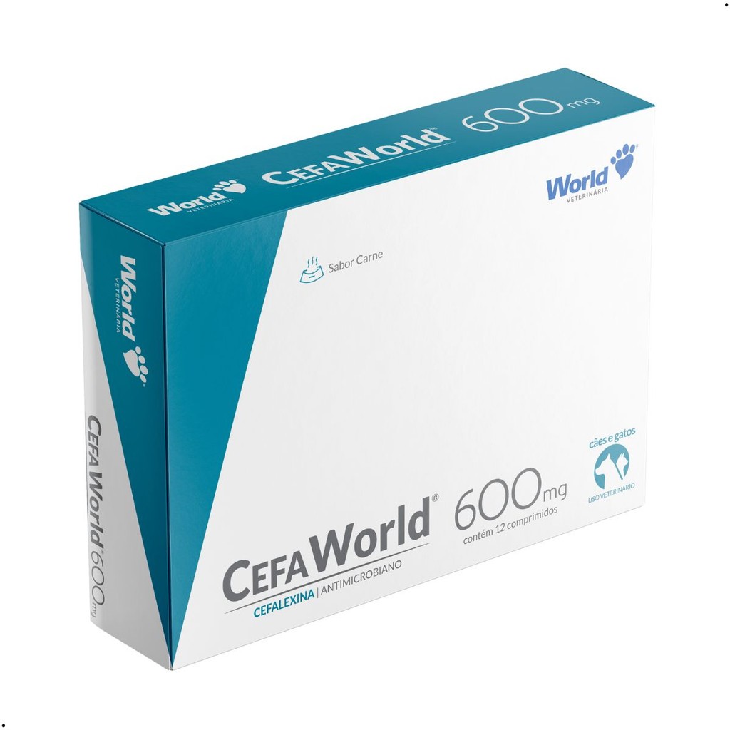 CefaWorld 600mg Dermatológico Cefalexina Cães Gatos 12 comprimidos World Infecções Bacterianas