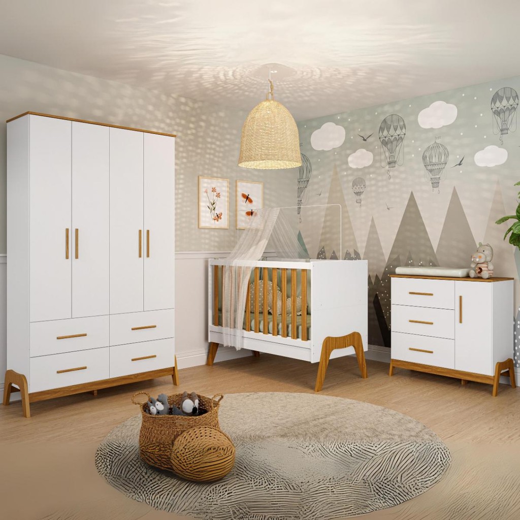 Quarto Bebê Completo Berço Americano Guarda Roupas Cômoda Arco Retrô 100% MDF em Oferta na Shopee