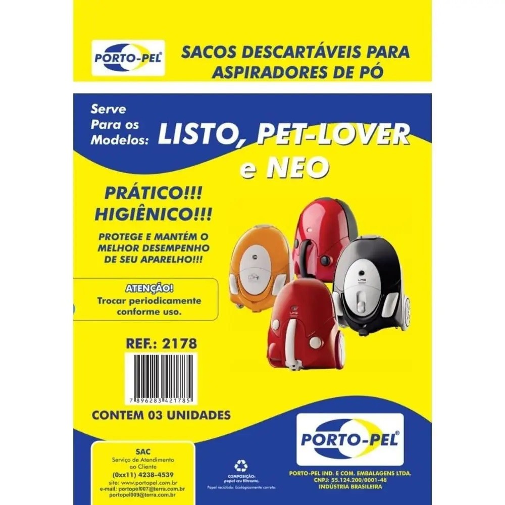 Kit 3 Sacos Aspirador de Pó Neo Listo Pet Lover Electrolux (2178) em Oferta na Shopee
