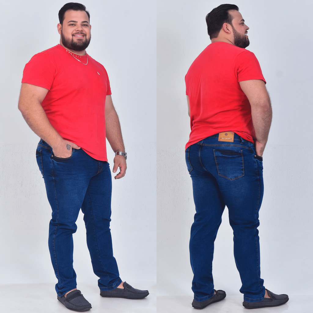Calça Masculina Jeans Plus Size com Lycra Básica Tradicional Premium Moda Grande 48,50,52,54 Premium