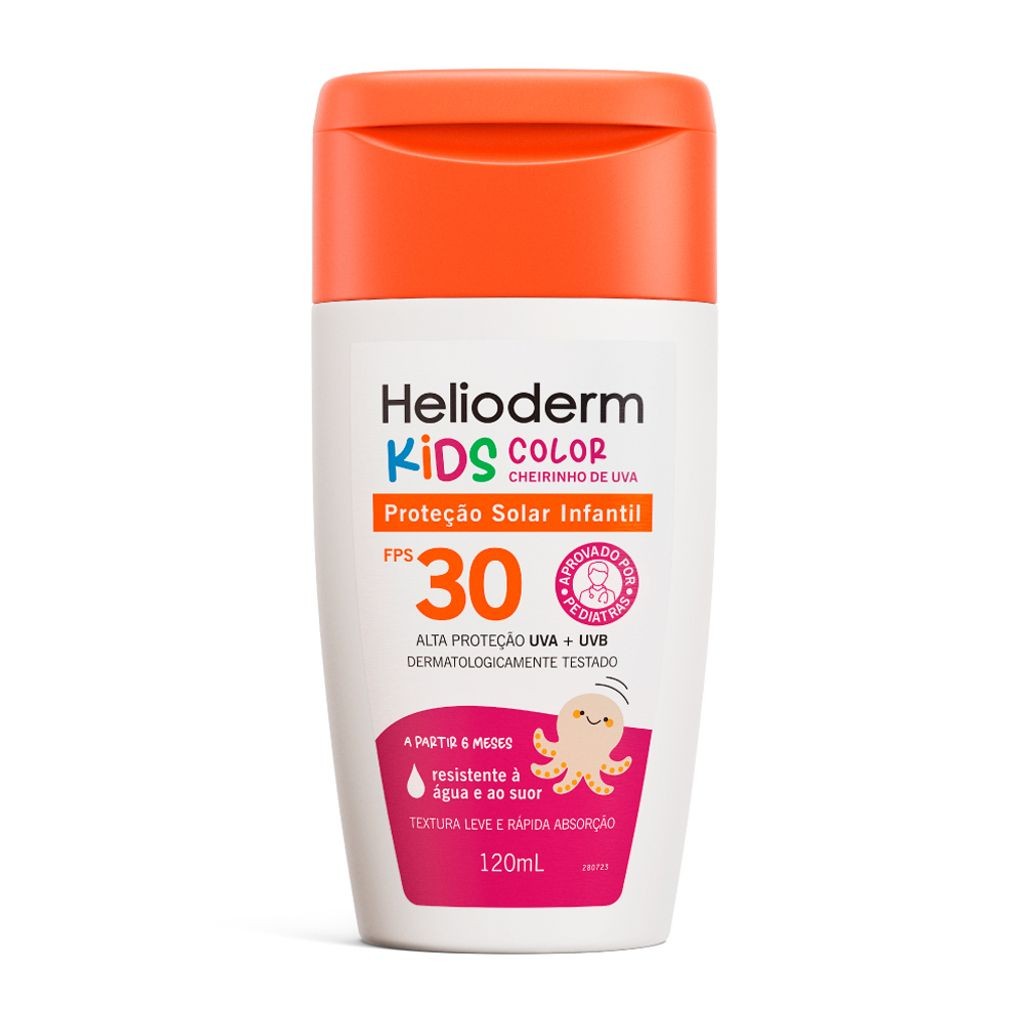 Protetor Solar Infantil Helioderm Suncare Kids Color FPS 30 120ml em Oferta na Shopee