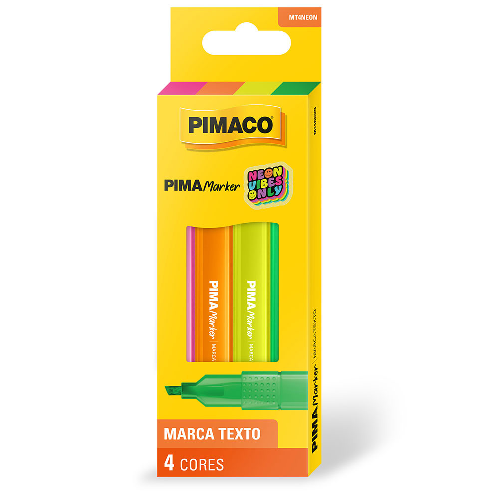 Pincel marca texto Pima Marker Neon 4 cores Pimaco em Oferta na Shopee