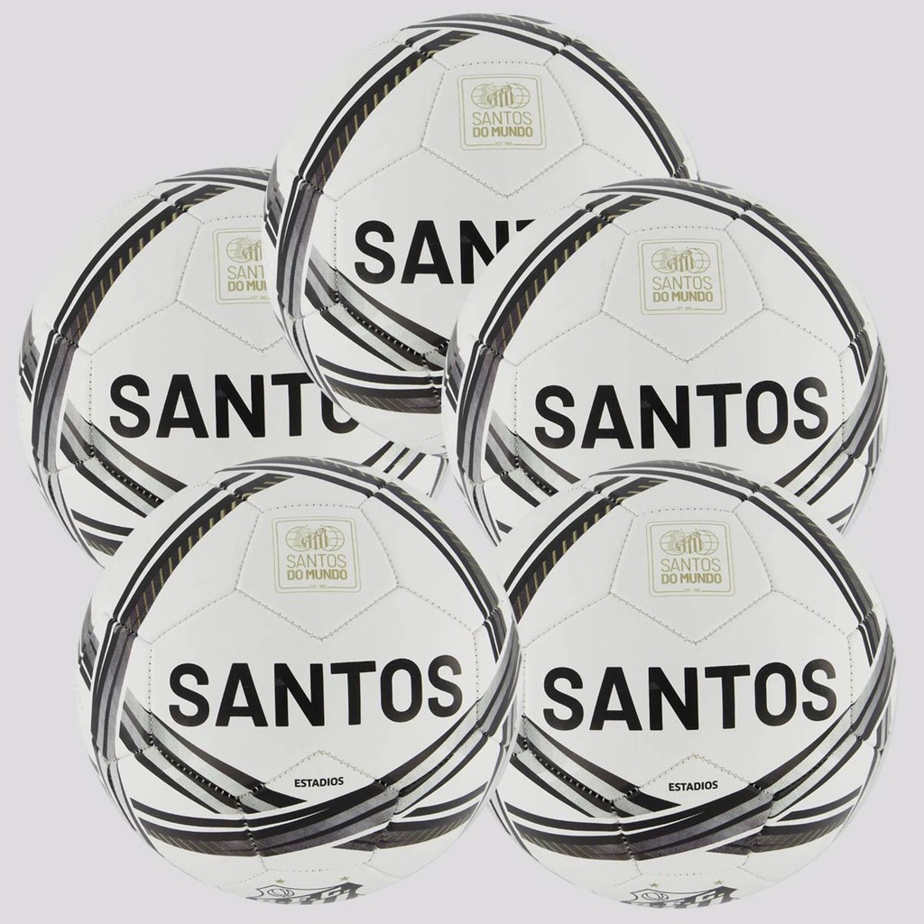 Kit 5 Bolas Santos Estádios 24 Campo Branca e Preta