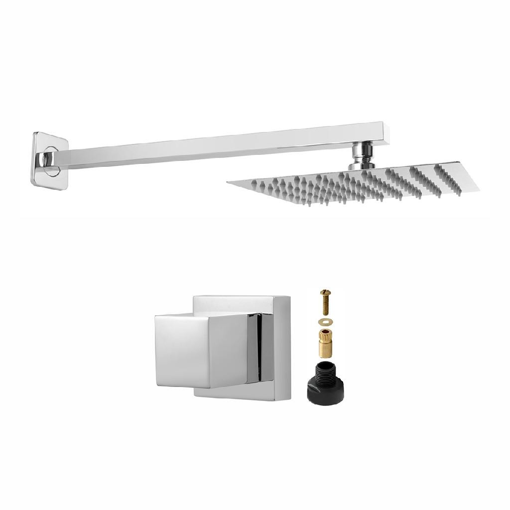 Chuveiro Ducha Gás ou Solar 20x20 Inox Cromado + 1 Acabamento Registro Cromado Docol