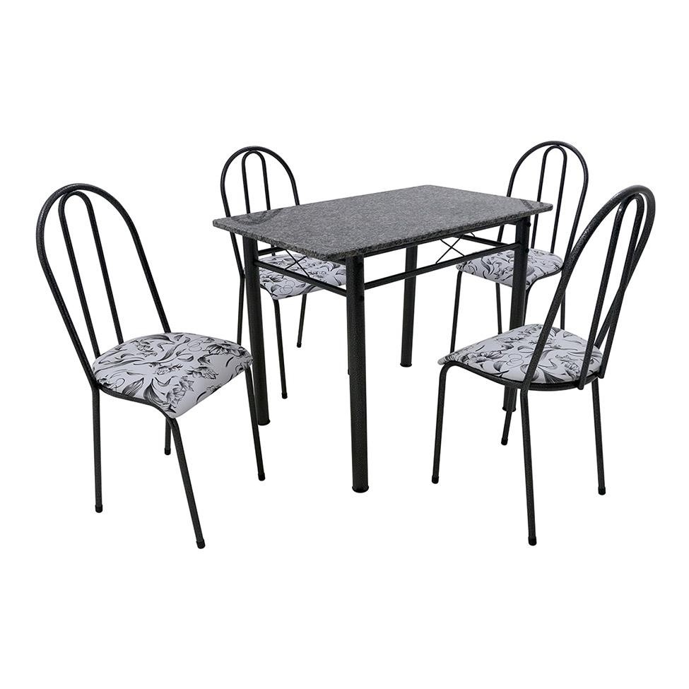 Conjunto de Mesa com 4 Cadeiras Genebra Preto e Branco - Home & Living