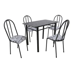 Conjunto de Mesa com 4 Cadeiras Genebra Preto e Branco